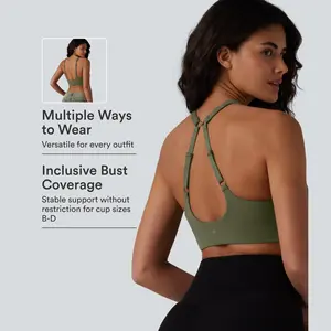 Halara SoftlyZero Low Support Backless Adjustable Straps U-Neck Built-in Bra Yoga Sports Bra B-D Cups
