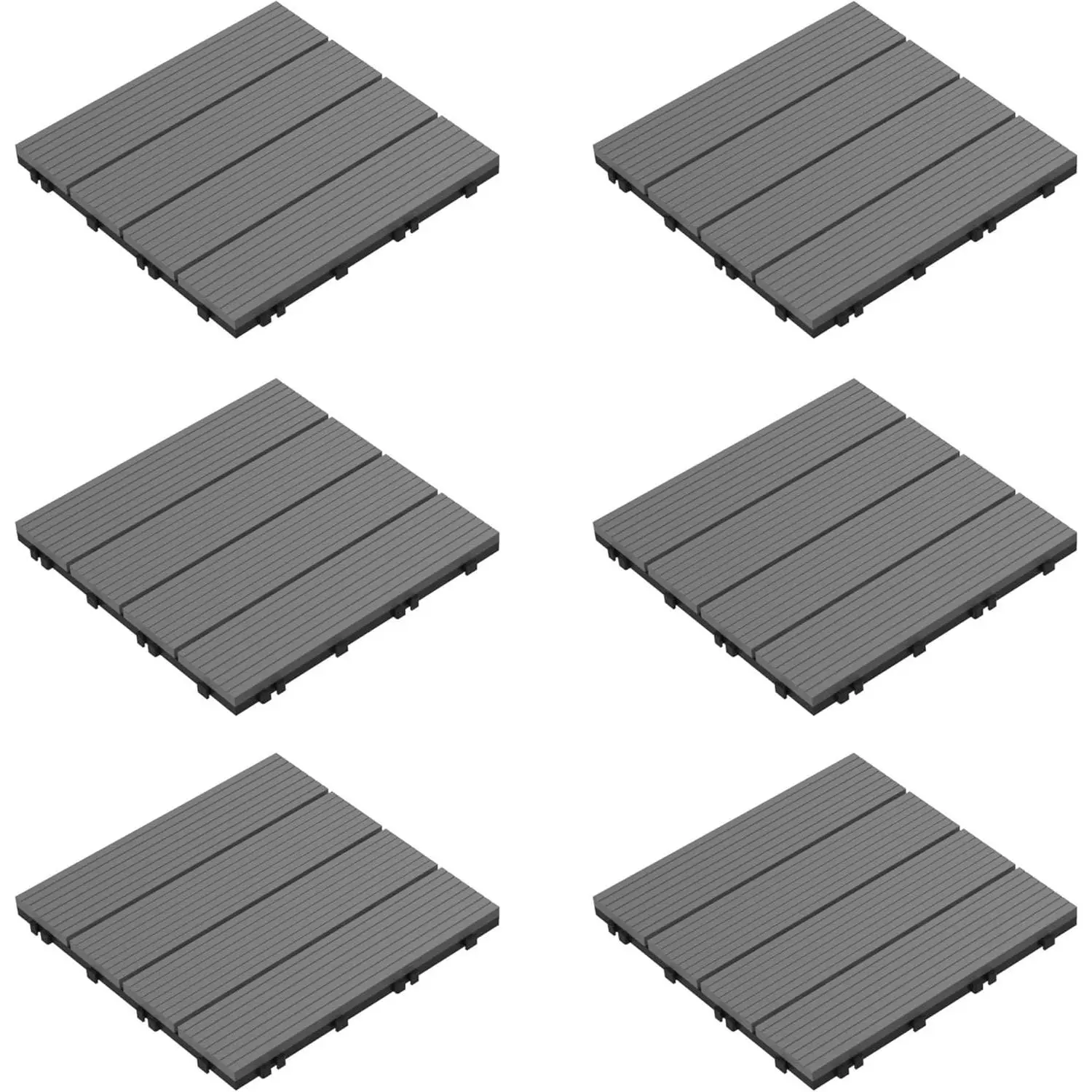 Pure Garden 6-Pack Eco-Friendly Interlocking Wood Plastic Composite Deck Tiles - 12"x12"x0.9", 4-Stripe Slat Pattern, 5.8 sq ft Easy-to-Install Weather-Resistant Outdoor Flooring with Drainage, Airflow for Balcony, Garage