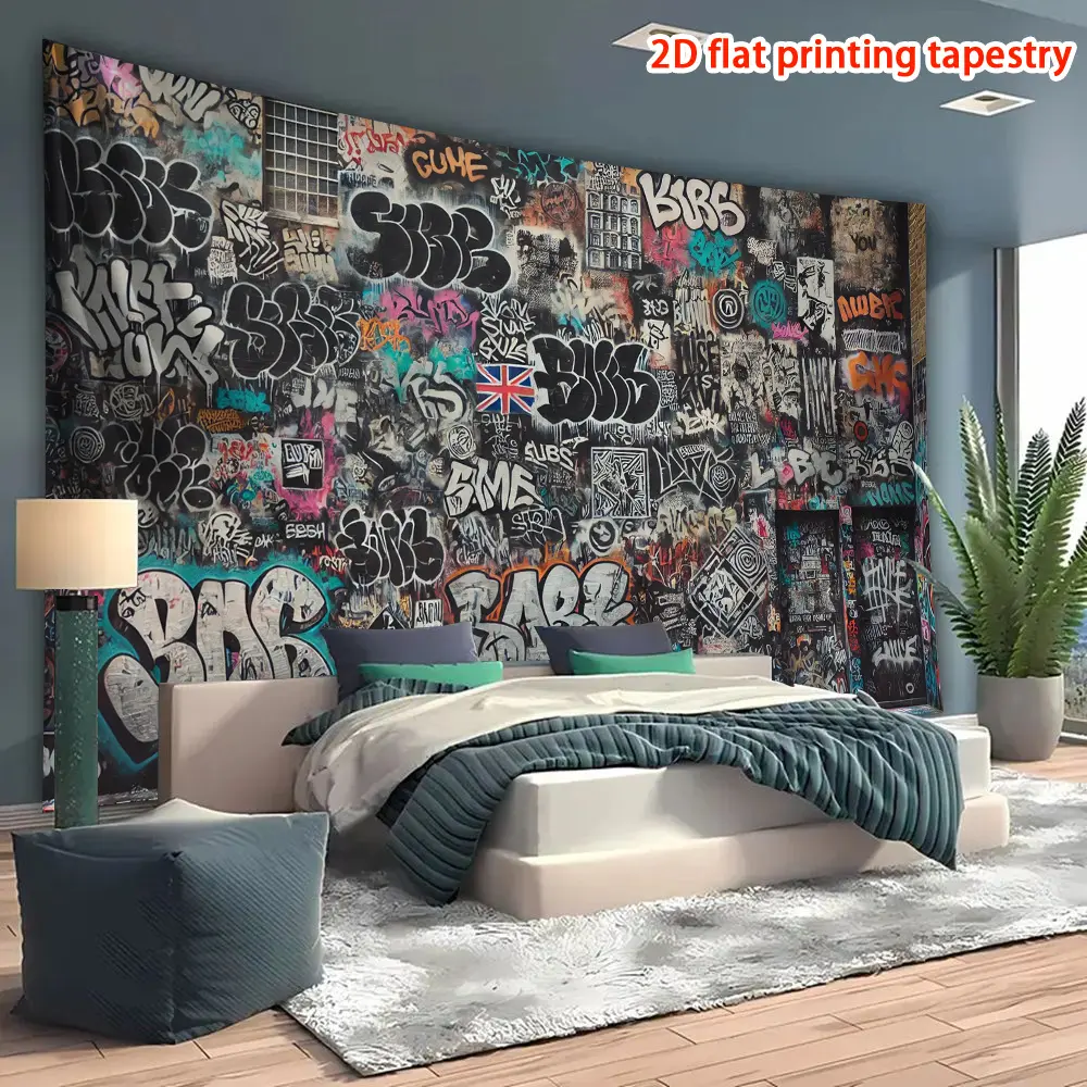 Street Graffiti Style Wall Tapestry - 1-Piece Home Decor, Room Decor, Office Building Backdrop, Holiday Gift for Living Room & Indoor-Outdoor Celebrations, Wall Decor