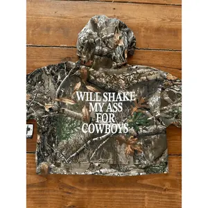 WHITE "Will Shake My Ass For Cowboys" Cropped Camo Hoodie WHITE "Will Shake My Ass For Cowboys" Cropped Camo Hoodie