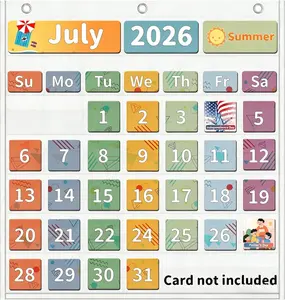 【Yoink】 Classroom Calendar Pocket Chart with 45 Clear Pockets 25 x 24 Inch Large Blank Monthly Wall Decor for School Teacher Essentials No Cards Included White