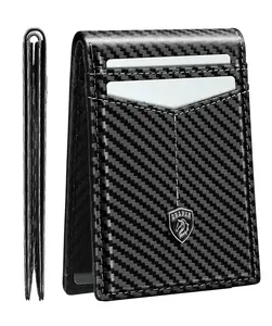 Minimalist Wallet for Men Slim Rfid Blocking Credit Card Holder Front Pocket Mens Wallet with 11 Slots Carbon Fiber Thin Money Clip with Gift Box Men's Plaid