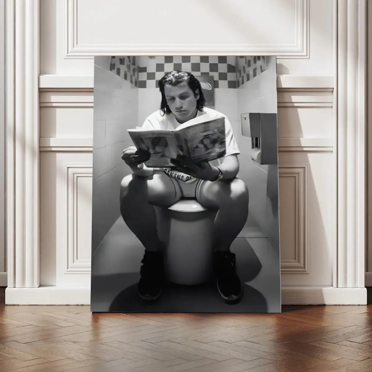 Funny Black And White Toilet Poster 1994 Pulp Fiction Scene, Retro Movie Bathroom Wall Art