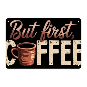 But First, Coffee Mug Vintage Coffee Lover Metal Sign Print Aesthetic Room Decoration Bedroom Bathroom Wall Decor 8 X 12in