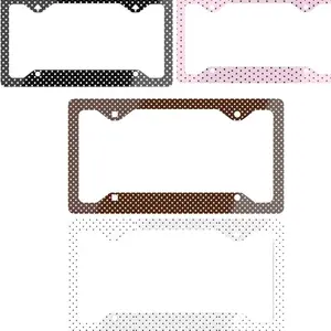 Polka Dot License Plate Frame Set, Cute Aesthetic Car Tag Holder, Black Pink Brown White 12.3x6.5" Aluminum Frame for Women & Girls