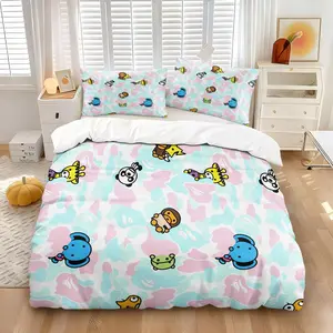 Street Style Cartoon Monkey Classic Pastel Camouflage Duvet Cover Set, 1 Duvet Cover & 1-2 Pillowcases, Ape Head Logo, Soft Microfiber Fabric, Street Style Bedroom Decoration, Bedroom Bedding Set, Gift for Streetwear Enthusiast