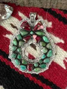 Handmade Sterling Silver Dahlia Rose with Emerald Valley Turquoise Pendant "Signed Nizhoni"