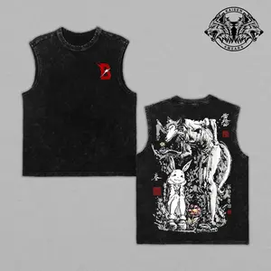 Beastars Legoshi Haru Graphic Streetwear: Vintage Acid Wash T-Shirt & Muscle Tank Top. Premium Distressed Cotton Anime Pump Cover Gym Apparel for Men Women.