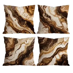 Chocolate Brown & Gold Marble Throw Pillow Covers Set of 4, Modern Alcohol Ink Cushion Cases for Living Room, Bedroom, Sofa, Couch Home Decor 0526YD