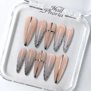 NailPhoria STARLIT DAGGER - Handmade Press-On Nails | Reusable, Salon-Quality, Long-Lasting, Glossy Design