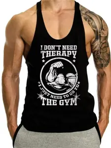Men's Graphic Tank Top, Thin Straps, Loose-Fitting Gym Wear, Sporty Style, No Ca Prop 65 Warning, Perfect for Fitness