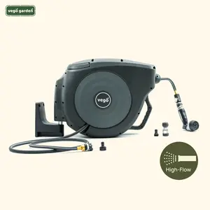 Vego Garden Hi-Flow Retractable Hose Reel Set with Adjustable Sprinkler for Easy Garden Watering and Car Washing