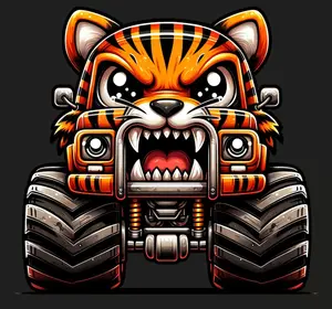 Kids Ready to Press Heat Transfer DTF Transfer Direct to Film Tiger Truck Design for Cotton and Polyester