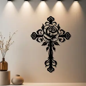 HousewarmingGift|1pc Vintage Cross and Rose Desktop Home Decor, Vintage Cross and Rose Desktop Decoration with Vintage - Ideal Gift for Valentine's Day & Wedding (Sunflower Themed Gift) - Home Wall Art for Bookshelf (Home Styling Lovers Pick)