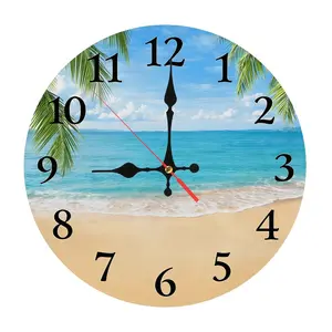 12 Inch Tropical Beach Palm Tree Wooden Wall Clock | Silent Non-Ticking Coastal Ocean Decor for Living Room, Bathroom, No Battery Included