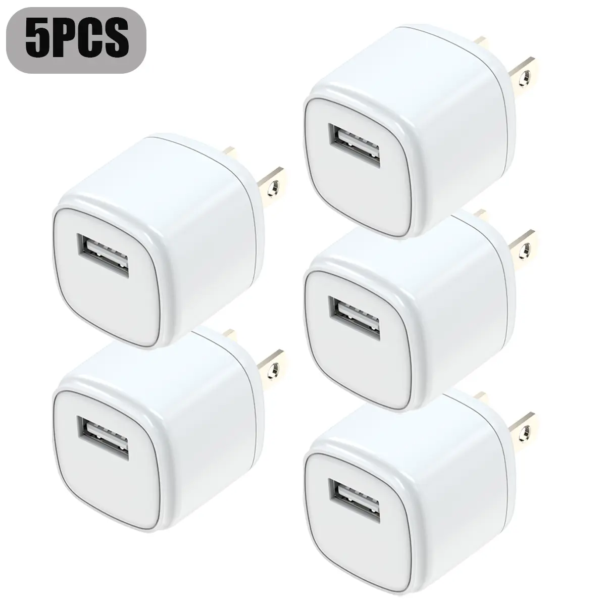 USB Charger, 5V-1A Wall-Mounted USB-A Power Adapter, 3/4/5/6/7-Pack USB Charging Case, Compatible for iPhone 17/16/15/14/13/12/11/XR/XS/8 Plus/SE, Samsung Galaxy S26+/S25/S24/S23 Ultra/S22/S21/S10/S9
