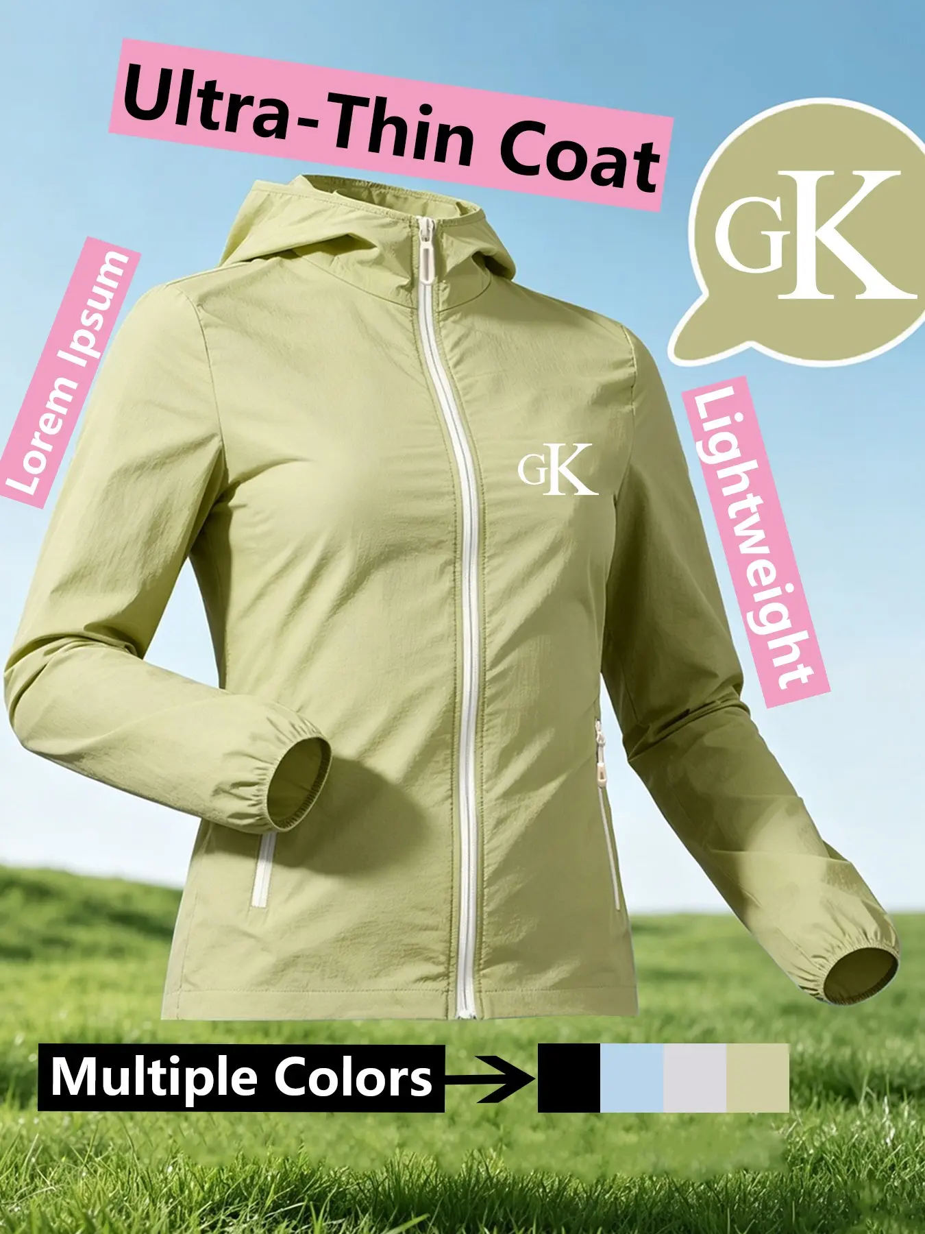 Womens Hooded Skin Coat with GK Print Loose Slim Fit Comfortable Breathable Lightweight QuickDrying SkinFriendly for Daily Commute Casual Outings Outdoor Trips Multiple Colors AllSeason Versatile Jacket Coat