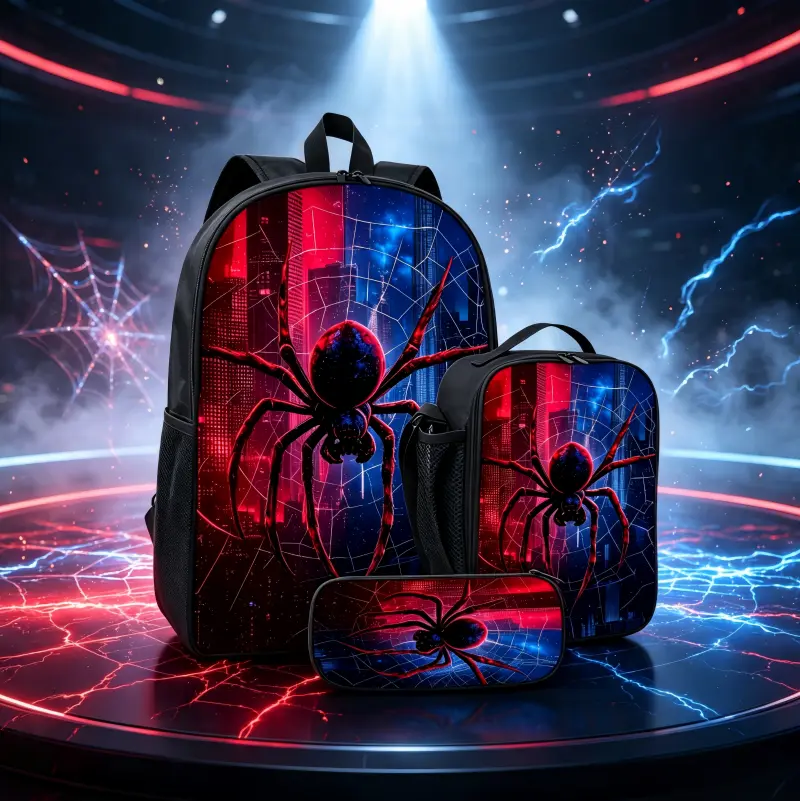 Spider Backpack for Boys Kids 3 Piece Set with Insulated Lunch Box and Pencil Case Cool Red Blue Web Bookbag Lightweight School Bags Set for Elementary Middle School Students Back to School Gifts