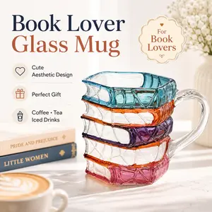 Viral Book Stack Glass Mug, Cute Aesthetic Coffee Cup, Perfect Gift for Book Lovers, Teachers, Students & Readers