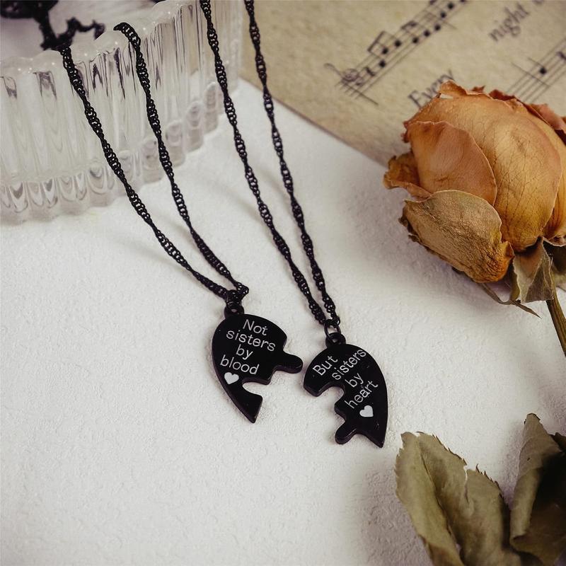 2 count Love Heart Puzzle Pendant Necklace Set Adjustbale Broken Split Heart  Friend Matching Necklace for Women Men Brother Sister Friendship