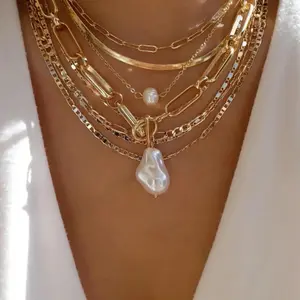 Vintage New Gold Color Multiple Styles Necklace For Women Boho Trendy Multi-Layer Crystal Pendant Necklaces Set Jewelry Gifts men's
