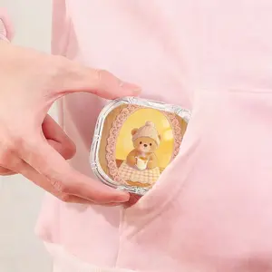 Cozy Bear with Mug Print Retainer Case, Lace Frame Bear Orthodontic Storage Box, Portable Cute Container for Dental Retainers