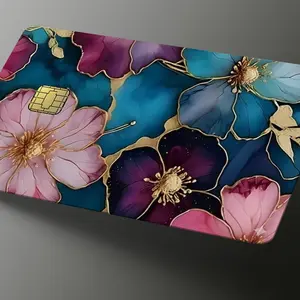 Floral Bloom Credit Card Skin - Teal & Gold Elegance