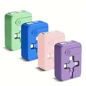 Macaron Color Retractable USB Cable with Built-in Phone Stand  for iPhone Android Xiaomi Redmi Oppo VIVO Ideal for Multi Charging Ports