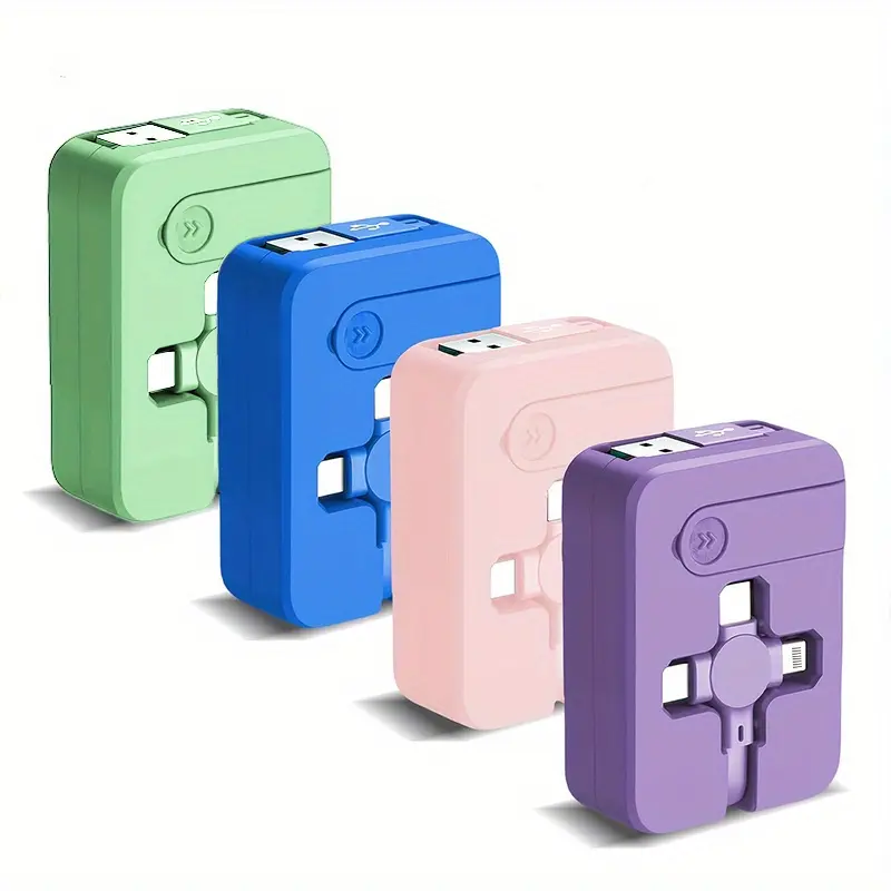 Macaron Color Retractable USB Cable with Built-in Phone Stand  for iPhone Android Xiaomi Redmi Oppo VIVO Ideal for Multi Charging Ports