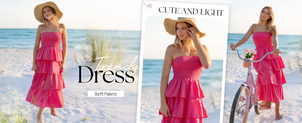 ZESICA Women‘s Summer Boho Strapless Maxi Dress 2025 Casual Sleeveless Off Shoulder Smocked Tiered Beach Long Sundress