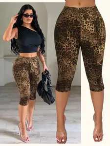Y2K Trendy Streetwear Leopard Print High Waist Ultra Stretch Bodycon Capri Leggings, Soft Breathable Skinny Fit Anti‑wrinkle Casual Daily Nightclub Party Athleisure Summer Women's Mid‑Calf Tight Pants, Slimming Shaping Elastic Fashion Bottoms For Daily Cl