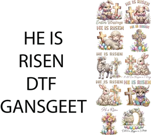He Is Risen DTF Gangsheet for Shirtmaking - Easter Bunny Design