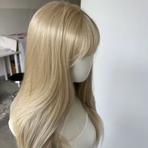 Long Straight Heat Resistant Hair Costume Wigs With Fringe Layered Natural Soft Halloween Mixed blonde