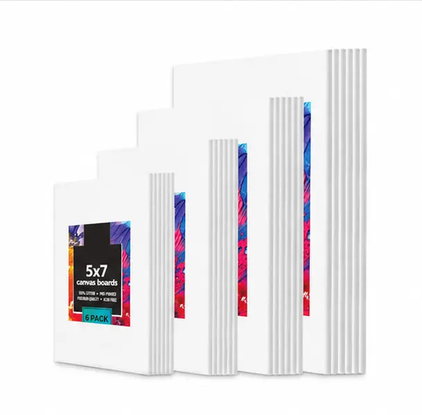 24-Pack Premium Canvas Boards for Painting, 100% Cotton Primed Painting Canvases, 6 Each of 5x7, 8x10, 9x12 & 11x14, Blank Art Canvas for Acrylic, Oil, Watercolor, Adults & Kids