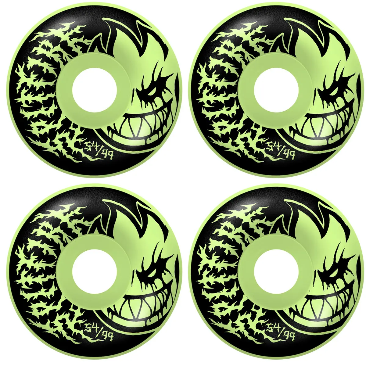 Spitfire Skateboard Wheels 54mm F4 99A Deathmask II Bighead Radial Full Glow in the Dark