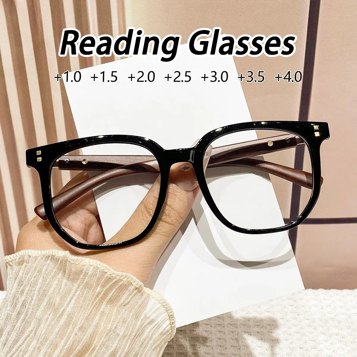 Women's PC Classic Vintage Fashion Reading Glasses, Reading Eyeglasses, High Quality Eyewear, Unisex Square Frame, Available From +1.0 to +4.0, Stylish and Simple Design