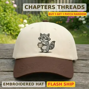 [Made-to-Order] Embroidered Raccoon Hat, Cute Animal Coffee Cap, Funny Woodland Critter Baseball Hat, Minimal Dad Hat, Animal Lover Gift, Casual Outdoor Cap