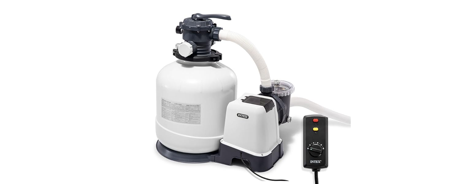 INTEX 3,000 GPH Krystal Clear Sand Filter Pump for Above Ground Pools, Swimming Pool Pump with Automatic Timer - Improved Circulation, Filtration, & Clarity