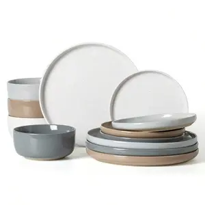 12 Pieces Dinnerware Sets, Dishes Set For 4, Plates And Bowls Set,Scratch Resistant Dish Set,Oven & Microwave & Dishwasher Safe,Beige,Perfect For Gift