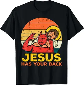 [100% Cotton]Jesus Has Your Back Jiu Jitsu Retro Christian Men Women Kids T-Shirt Graphic Tees