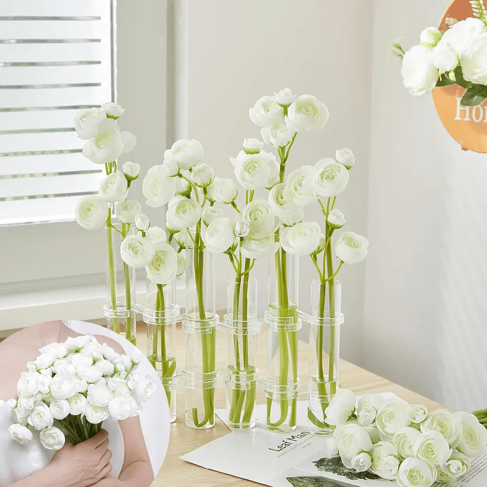 18 Packs Ivory White Fake Wedding Filler Flowers, Faux Silk Mini Ranunculus Flowers for DIY Bouquet Centerpieces Arrangements Bridal Shower Decorations