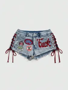 Women's Denim Shorts Summer Fashion Breathable Embroidery Casual Wear, Trendy Fitted Short Pants for Women, Comfortable Daily