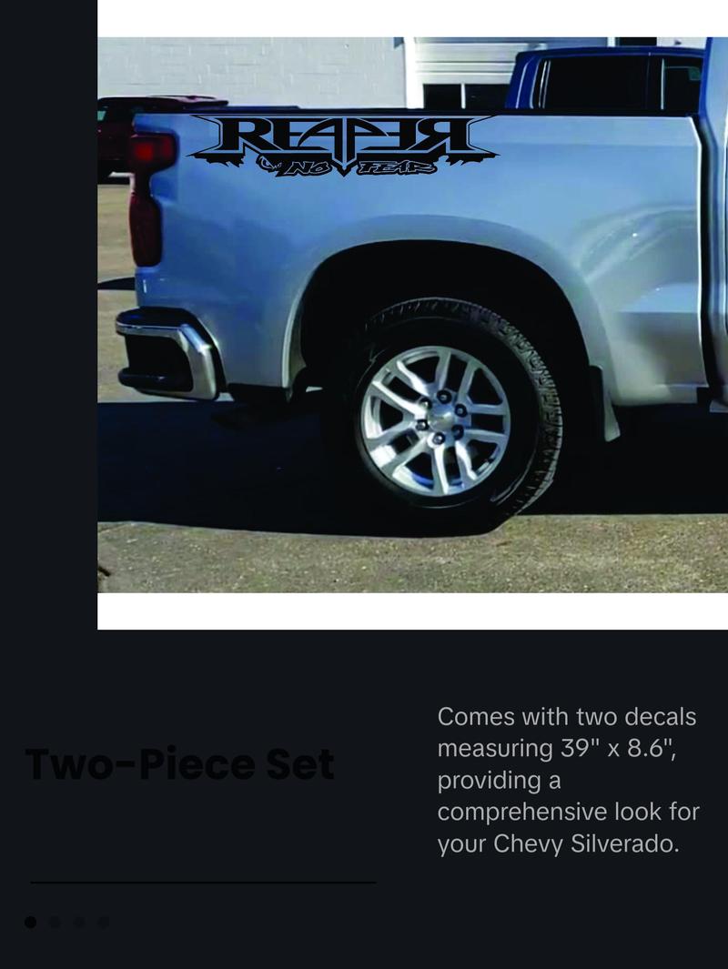 Chevy Silverado Reaper Bedside Decal (2 pcs), Reaper Decal, Chevy Stickers, fits 2019- 2024 CHEVY SILVERADO 1500 , Multiples Color Available, Truck Decal