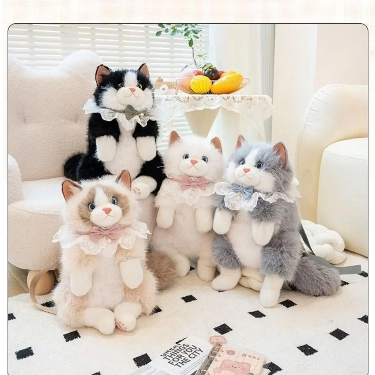 Realistic Cat Plush Backpack for Animal Lovers, a Cute Fluffy Kitty Daypack with Built-in Organizer, Stylish Unisex Double Strap Bag for Back to School, Cute Stylish Daypacks