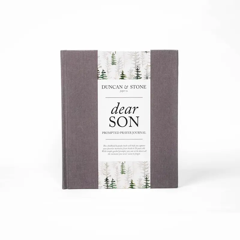 DUNCAN & STONE PAPER CO Dear Son Childhood Prayer Journal, Office Stationery Notebook with Classic Design, Guided Prompts, Heirloom Quality, Vision Word, Birth-to-18 Flow