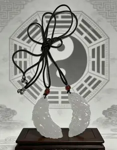 Dragon and Phoenix Pendant - Elegant Carved Ceramic Pendant with Easy Mutual Wear Design