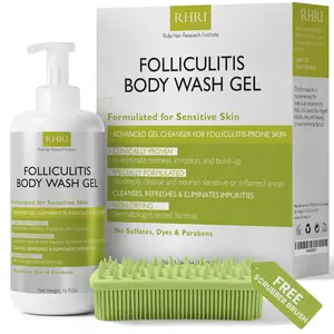 Folliculitis Treatment Folliculitis Body Wash Sensitive Skin | Gel Cleanser for Redness & Irritation with No Sulfates, Dyes or Parabens | Body Wash Includes Bonus Scrubber Brush