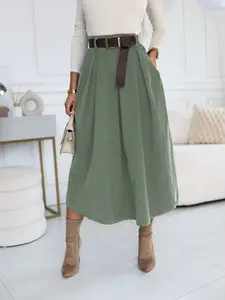 Elegant Vintage A-Line High Waist Pleated Skirt, Pockets, Elastic Waist, Commuter Versatile Midi Umbrella Skirt, Wedding Party Holiday Casual Wear