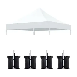 10x10 FT White 600D Oxford Canopy Replacement Top with 4 Pcs Weight Sandbags, UPF50+ Waterproof UV Resistant Heat Sealed Seam Pop Up Tent Cover, Easy Install Straight Leg Frame Only Outdoor Shelter Cover for Event Camping Picnic Use