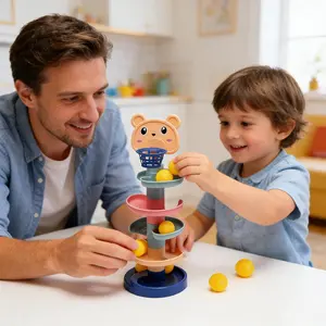 Multi-Layer Slide Ball Tower, Free Assembly, Cartoon Basketball Design, Large Safe Balls, Chewable, Educational Toy for 3+